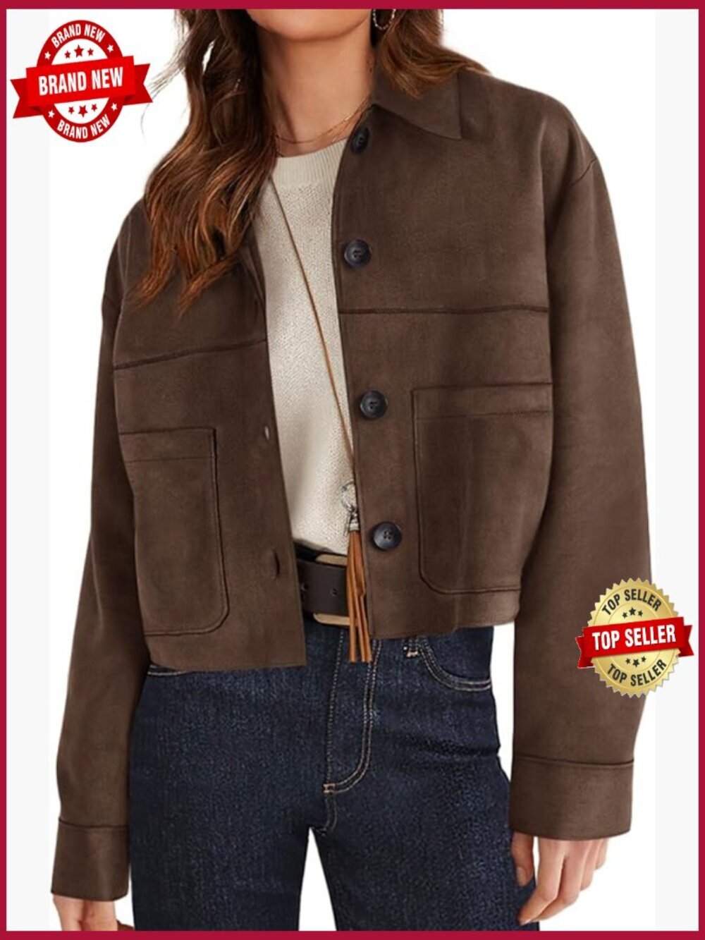 Women's Faux Suede Cropped Jacket Casual Lightweight Fall Winter Coat Outerwear